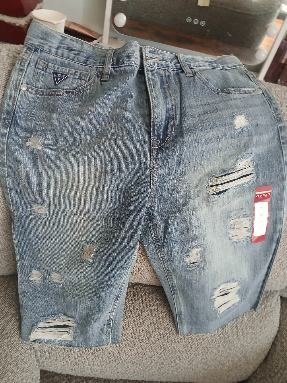 GUESS Men’s Distressed Light Blue Slim Straight Jeans - Picture 7 of 9